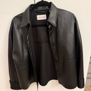 Babaton Black Leather Shacket